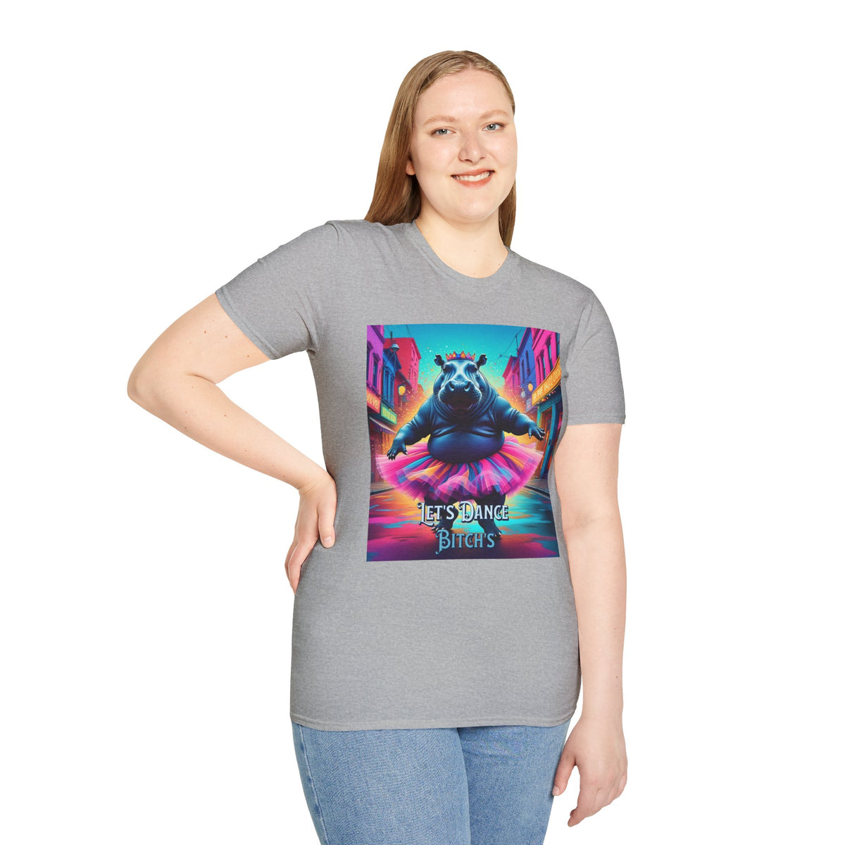 Dancing Hippo Street Scene T-Shirt | Neon Retro Graphic