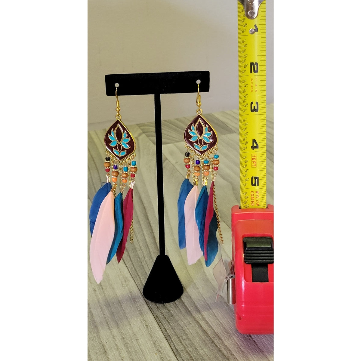 Bohemian Feather and chain dangle earrings