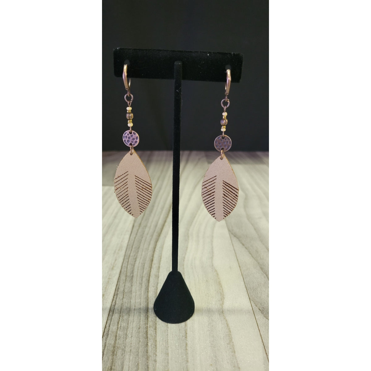 Leather Feather earrings with beads