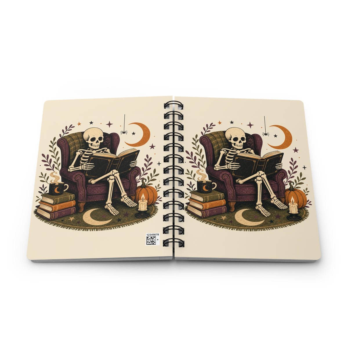 Reading Skeleton Spiral Bound Journal | Halloween Cozy Gothic Notebook