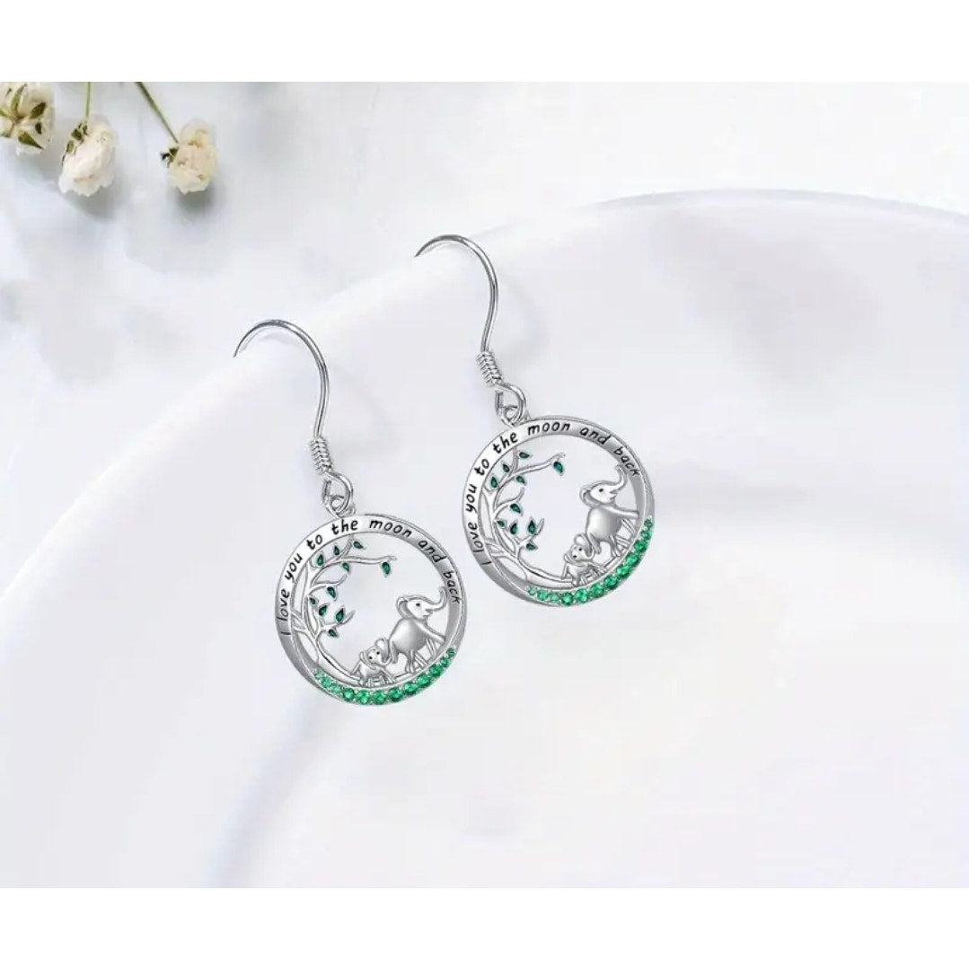 Love you to the moon & back elephant earrings