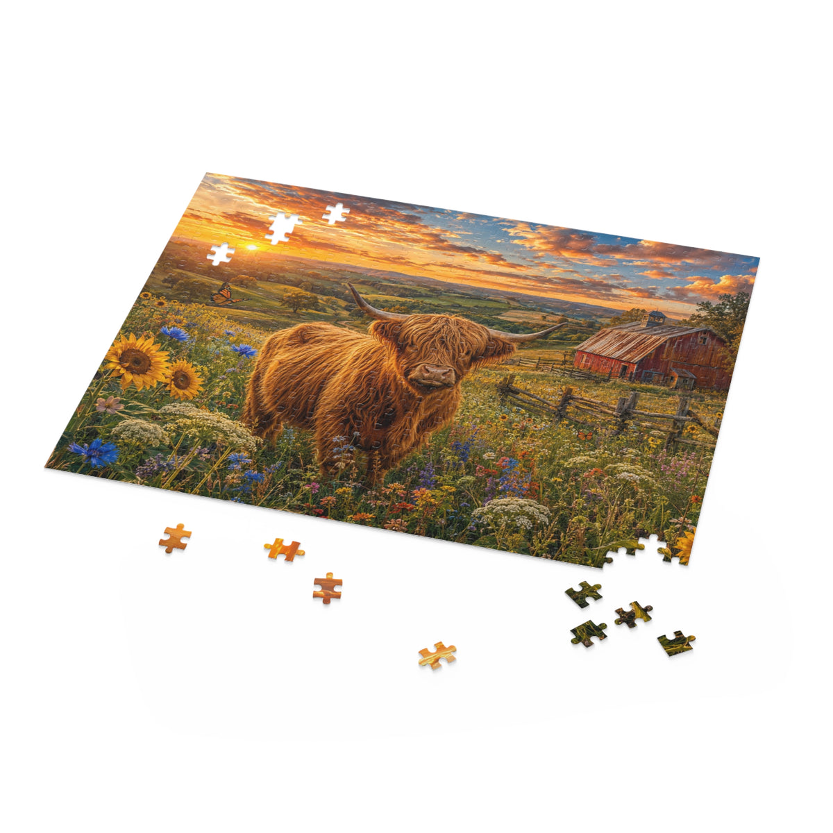 Highland Cow Sunset Puzzle