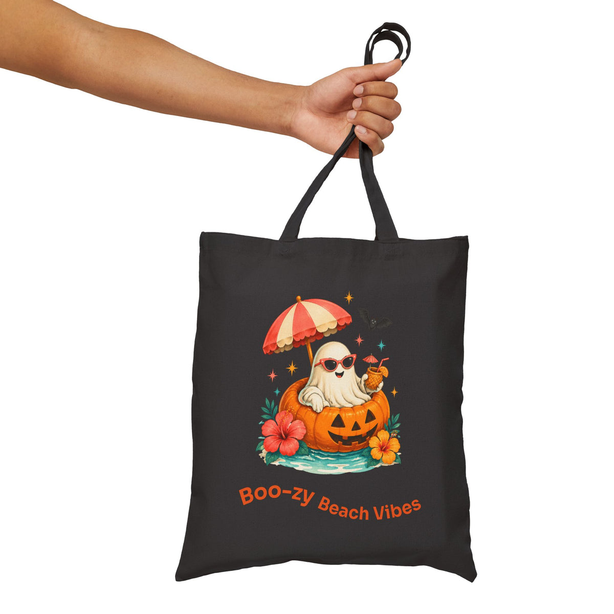 Beach Pumpkin Halloween Tote | Boo-zy Beach Vibes Cotton Canvas Tote