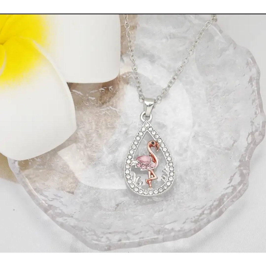 3 piece pink flamingo earring and necklace set