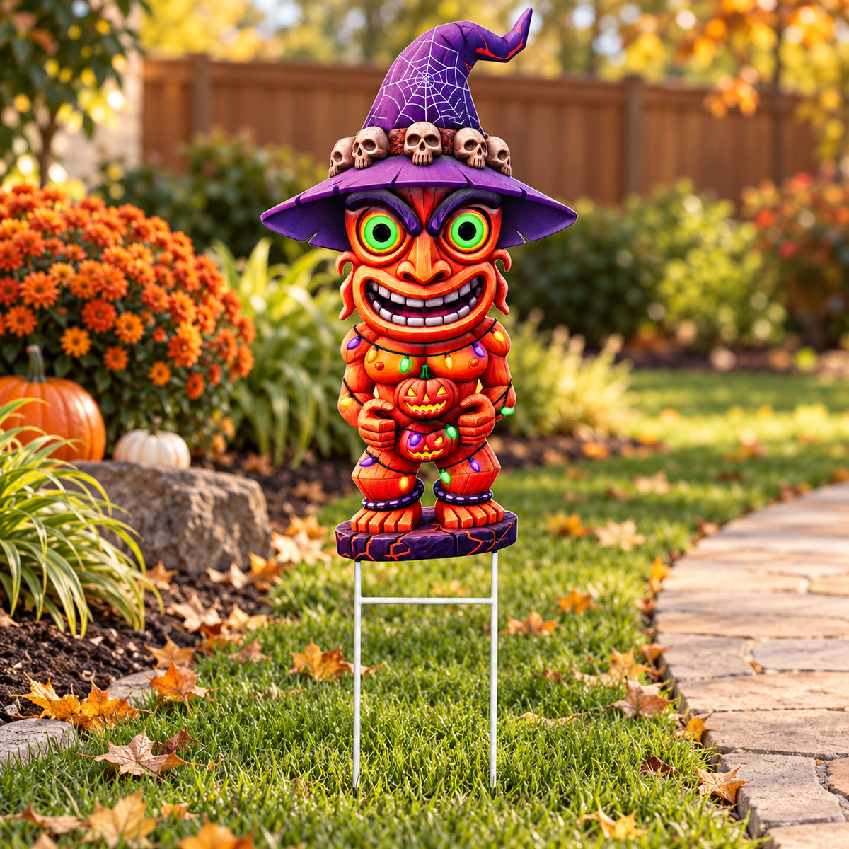 Halloween Witch Tiki Metal Garden Stake – 32″ Outdoor Yard Decor