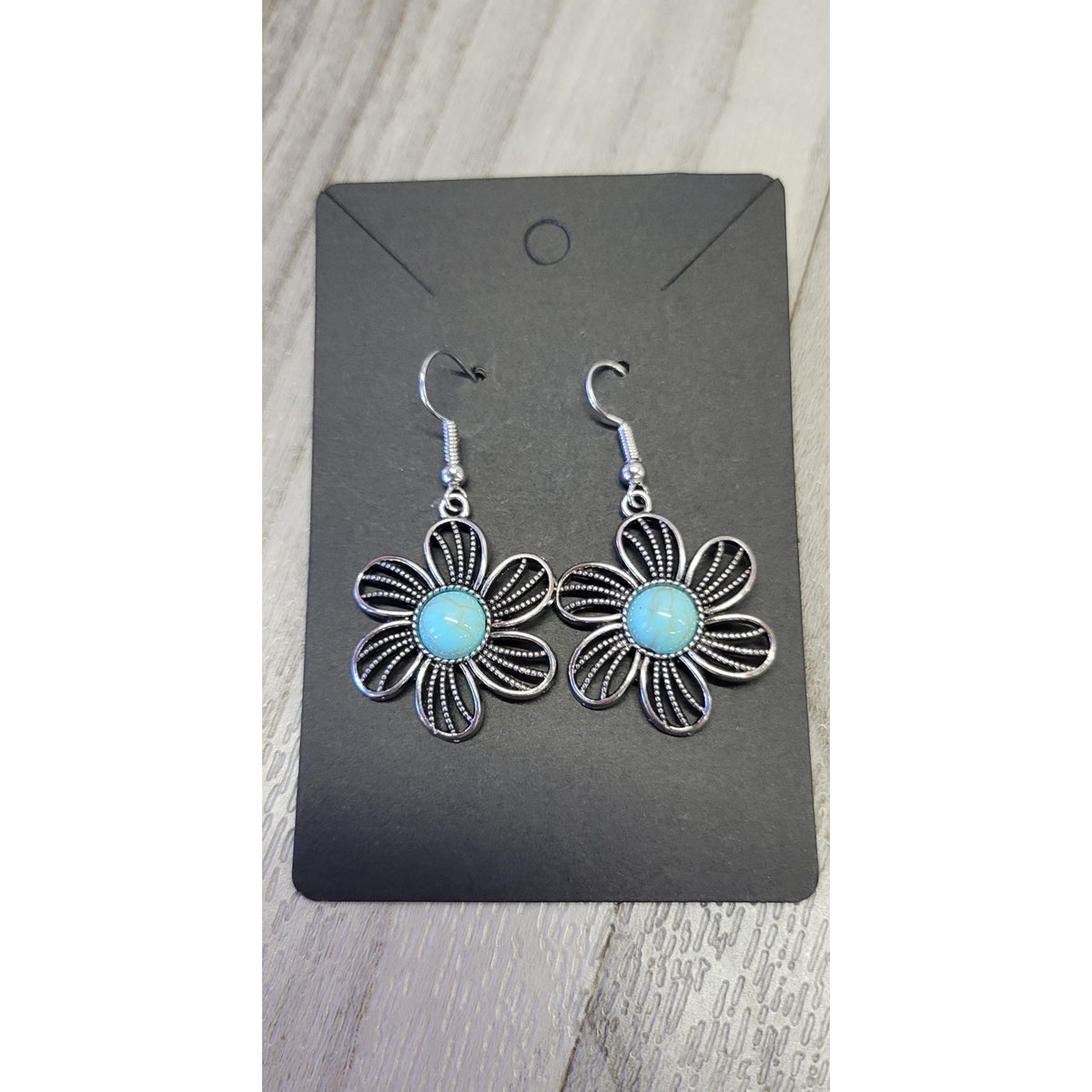 Silver and Turquoise Flower dangle earrings