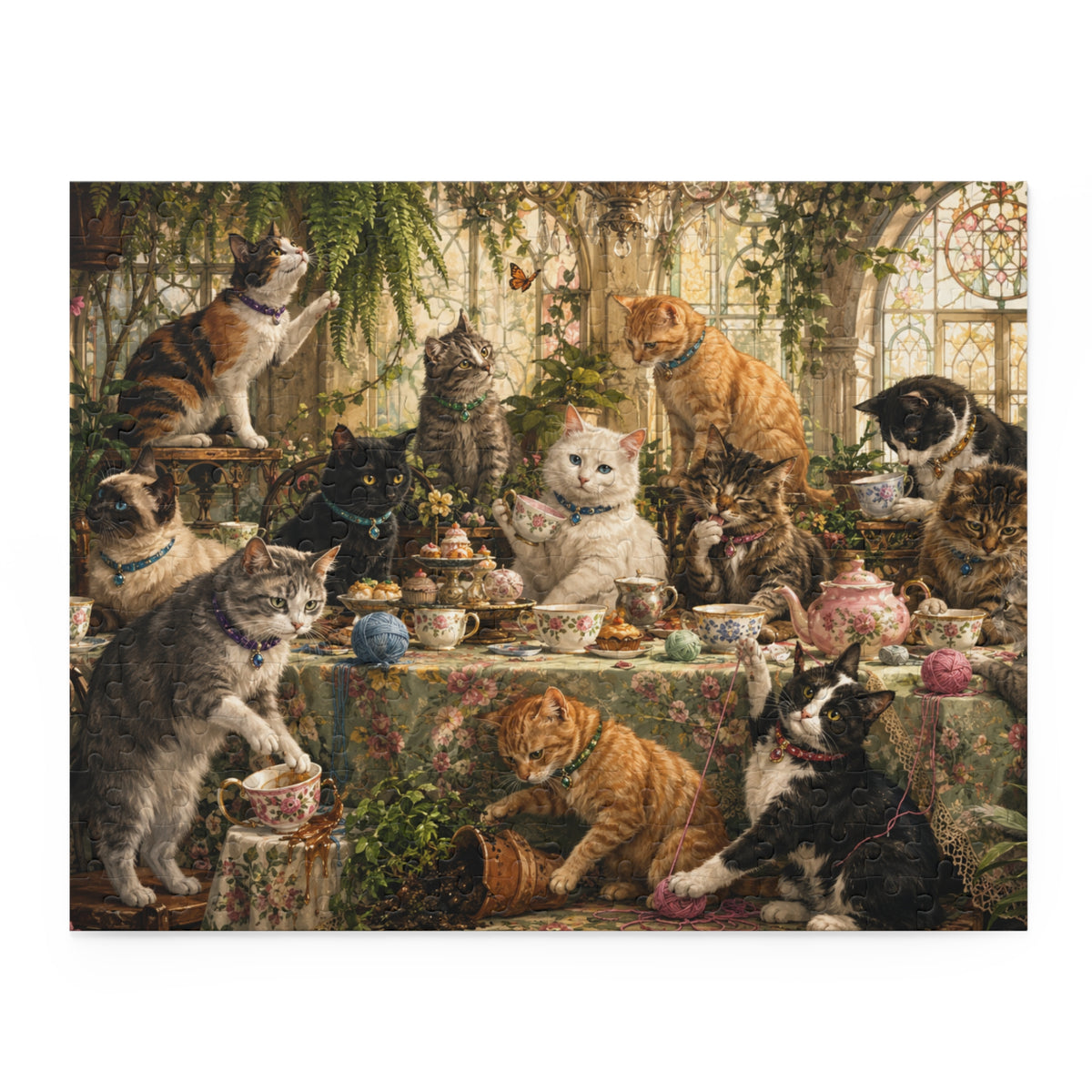 Cats at Tea Party Puzzle | Vintage Cat Illustration 120/252/500-Piece