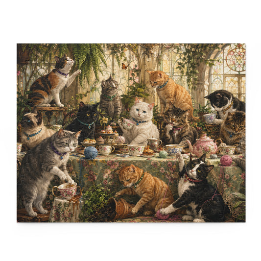 Cats at Tea Party Puzzle | Vintage Cat Illustration 120/252/500-Piece
