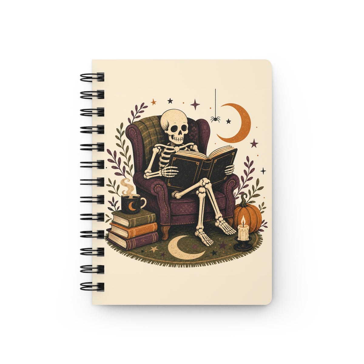 Reading Skeleton Spiral Bound Journal | Halloween Cozy Gothic Notebook
