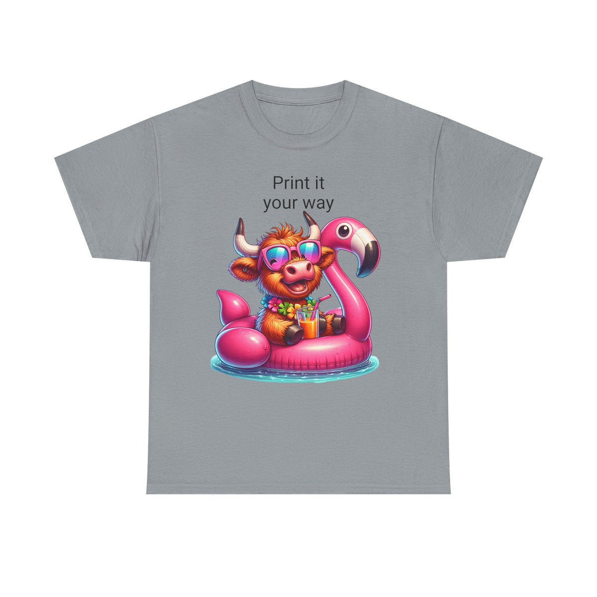 Fun Summer Vibes Unisex Heavy Cotton Tee, Cute Cow Print Tee, Beach Party Shirt, Pool Day Top, Gift for Animal Lovers