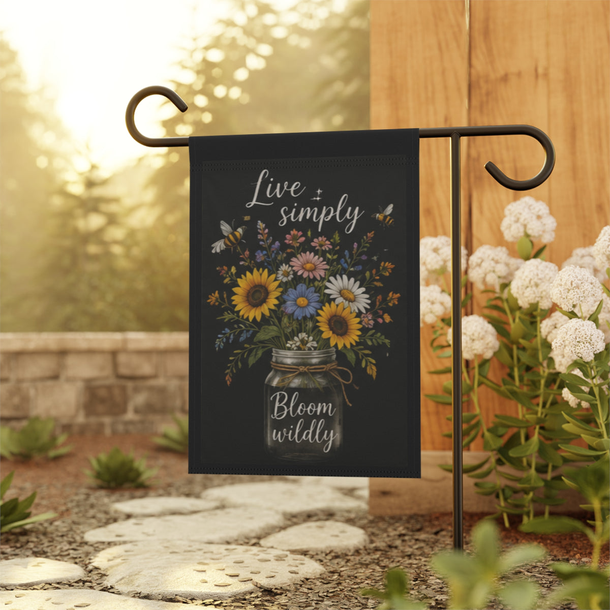 Live Simply Bloom Wildly Garden Flag | House Banner, Mason Jar Floral