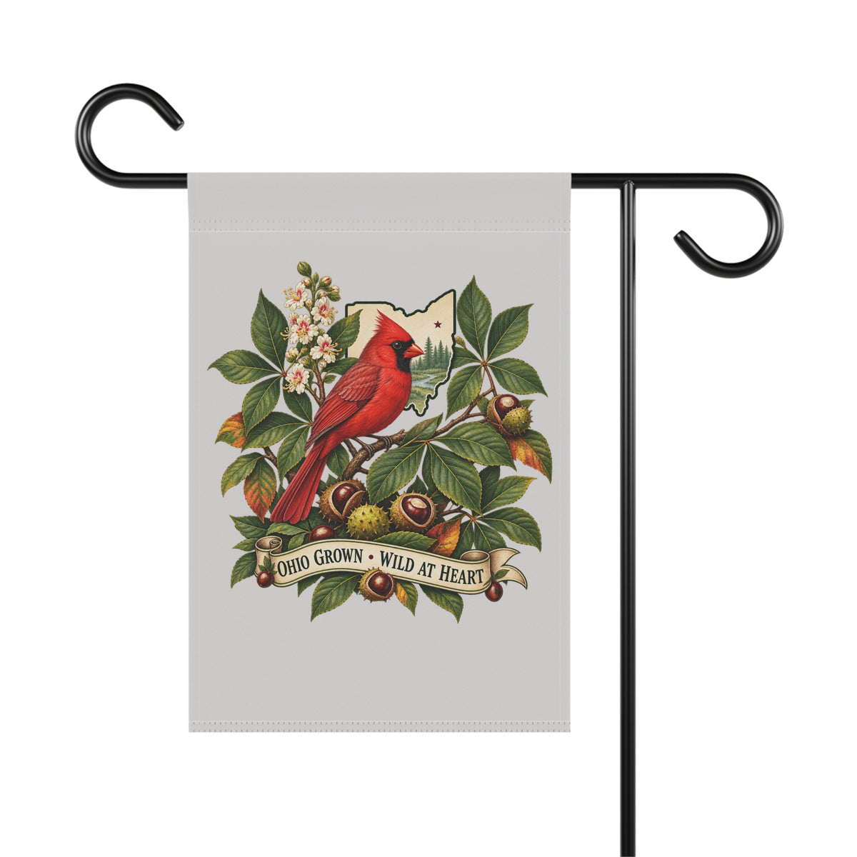 Ohio Grown Cardinal Garden Flag | House Banner, Floral Nest Design