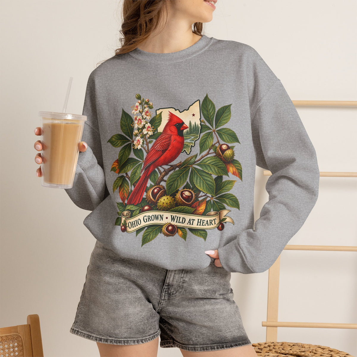 Cardinal Bird Illustration Sweatshirt | Home Grown Wild at Heart Ohio