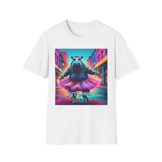 Dancing Hippo Street Scene T-Shirt | Neon Retro Graphic