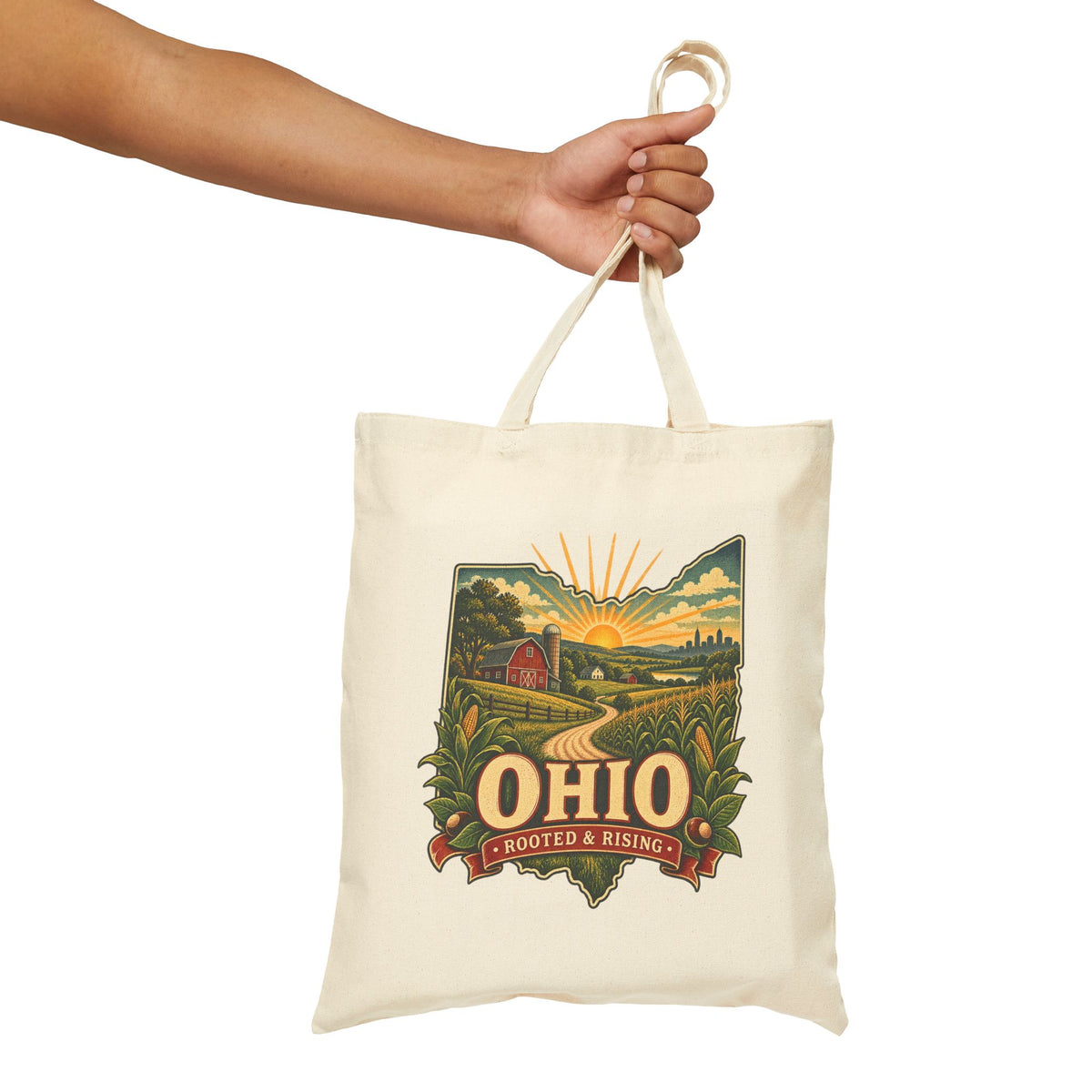 Ohio sunrise landscape Tote Bag | state map, vintage farm scene