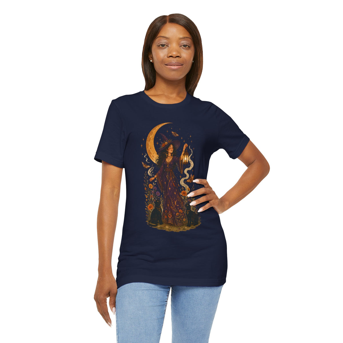 Witch with Lantern T-Shirt | Crescent Moon Halloween Tee