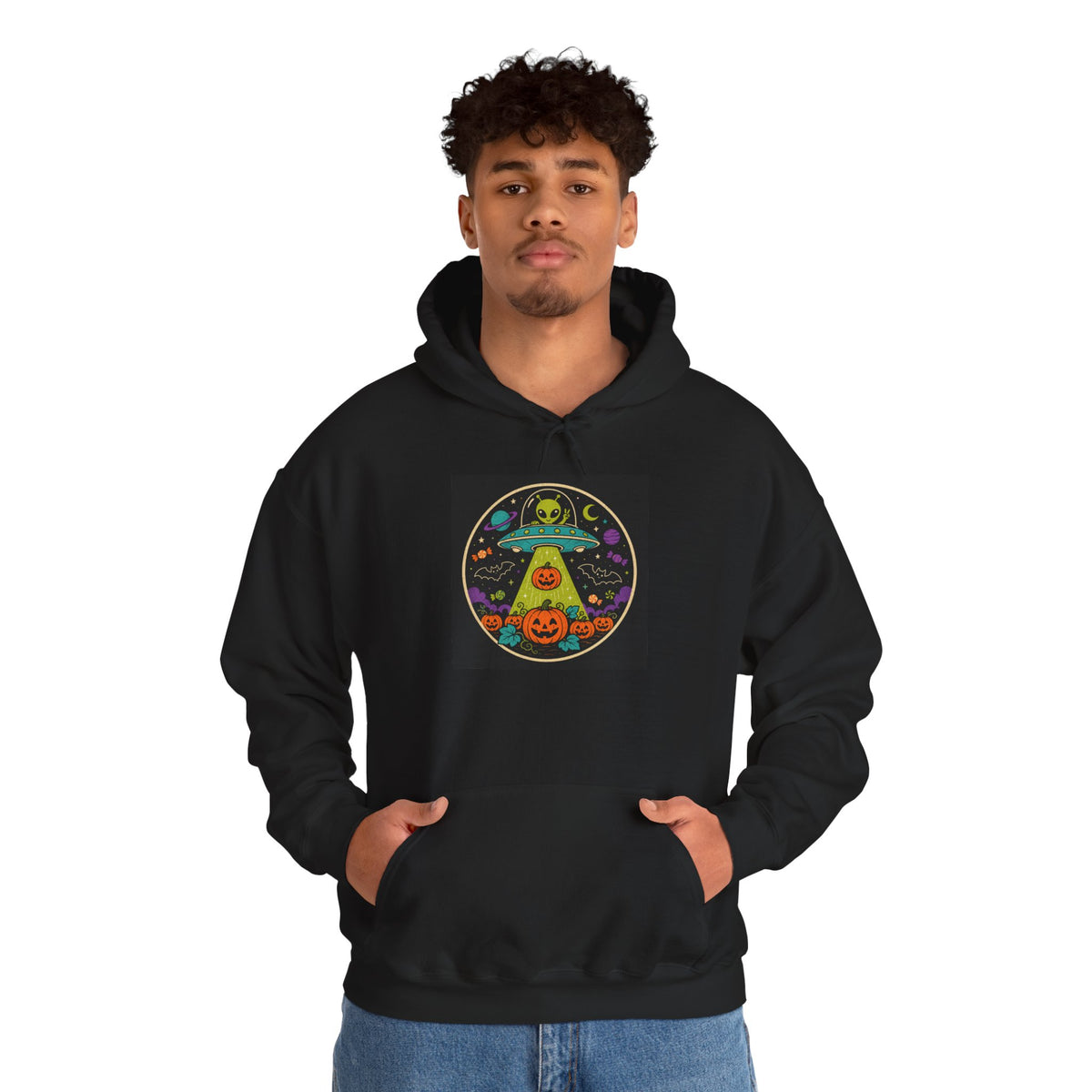 Alien Pumpkin Abduction Hoodie | Halloween UFO Skull Cosmic Design