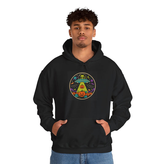 Alien Pumpkin Abduction Hoodie | Halloween UFO Skull Cosmic Design