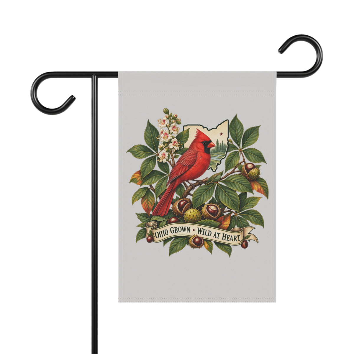 Ohio Grown Cardinal Garden Flag | House Banner, Floral Nest Design