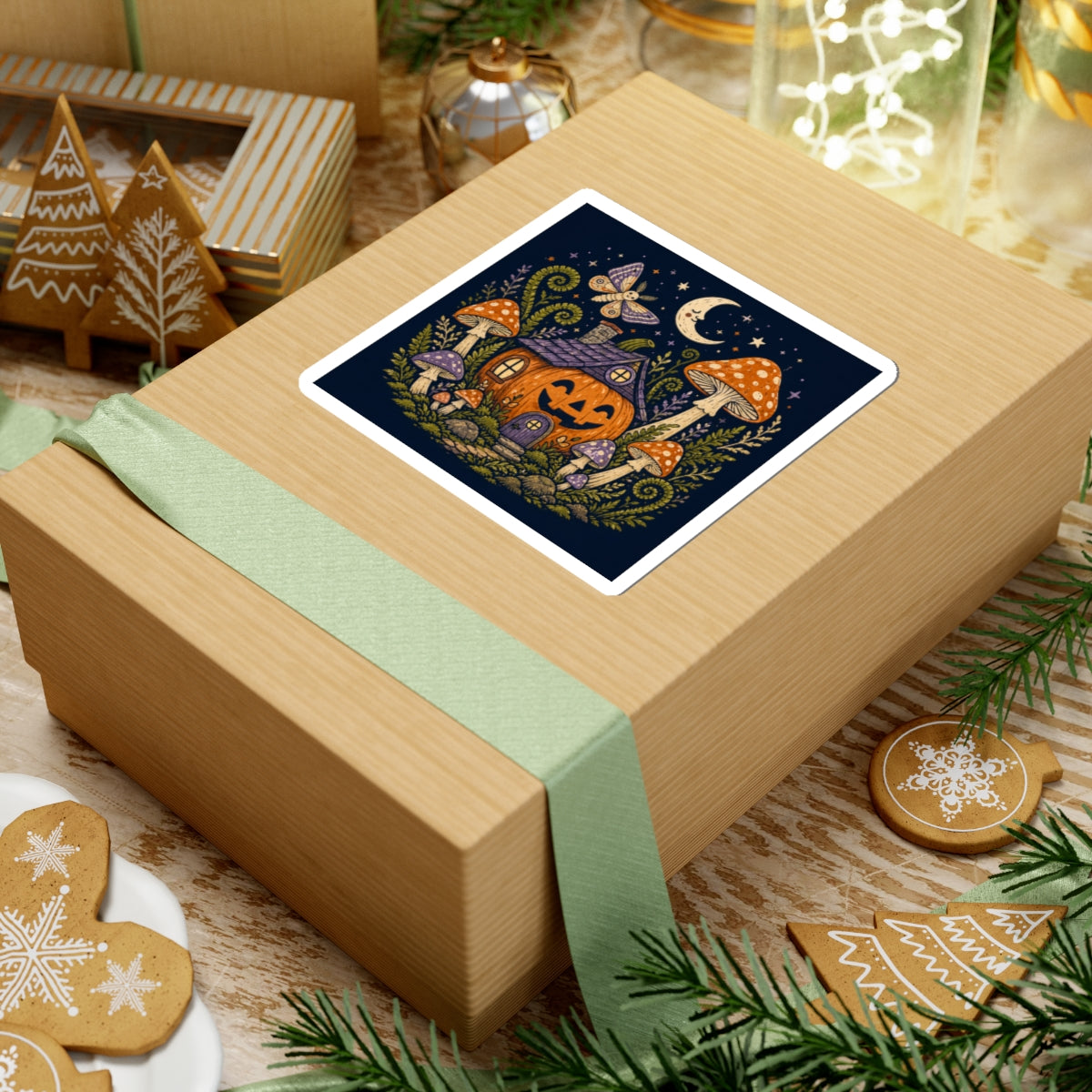 Jack-O'-Lantern Mushroom Cottage Sticker | Halloween Pumpkin Sticker
