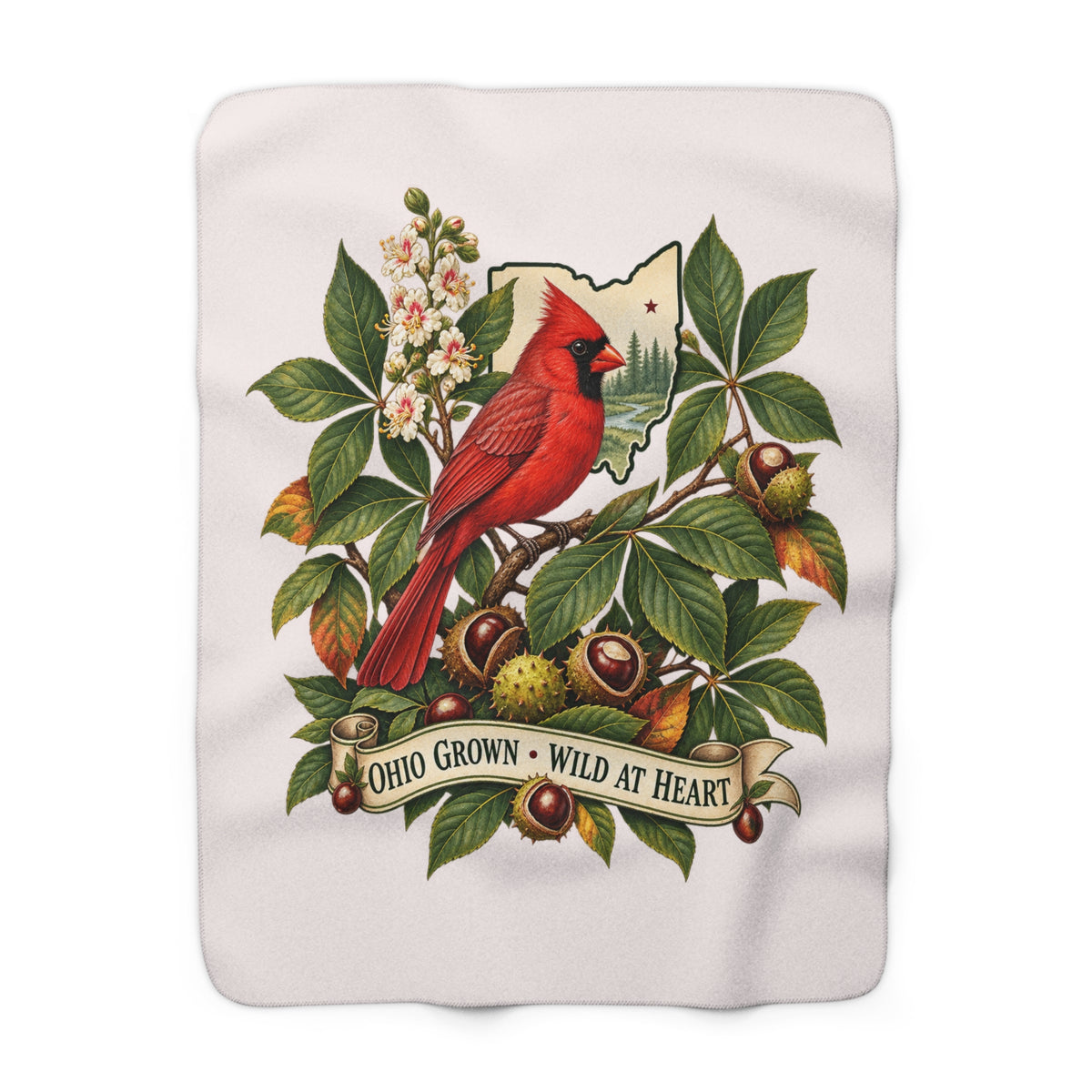 Ohio Cardinal Chestnuts state map Sherpa Fleece Blanket | Ohio Grown, Wild at Heart