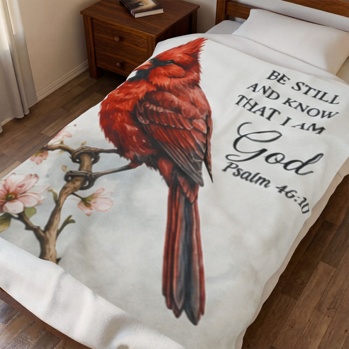 Cardinal Bird Psalm 46:10 Velveteen Plush Blanket | Scripture Throw