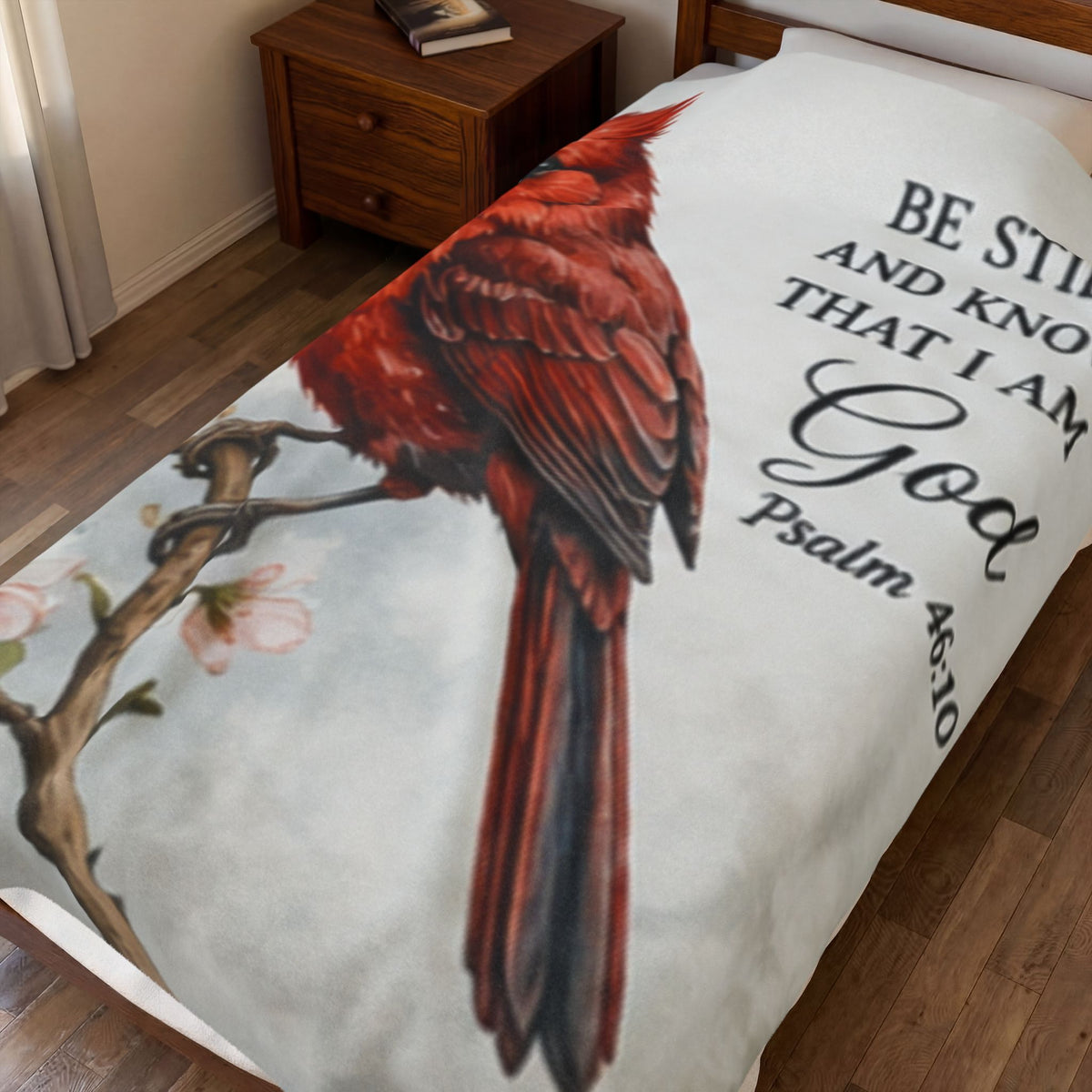 Cardinal Bird Psalm 46:10 Velveteen Plush Blanket | Scripture Throw