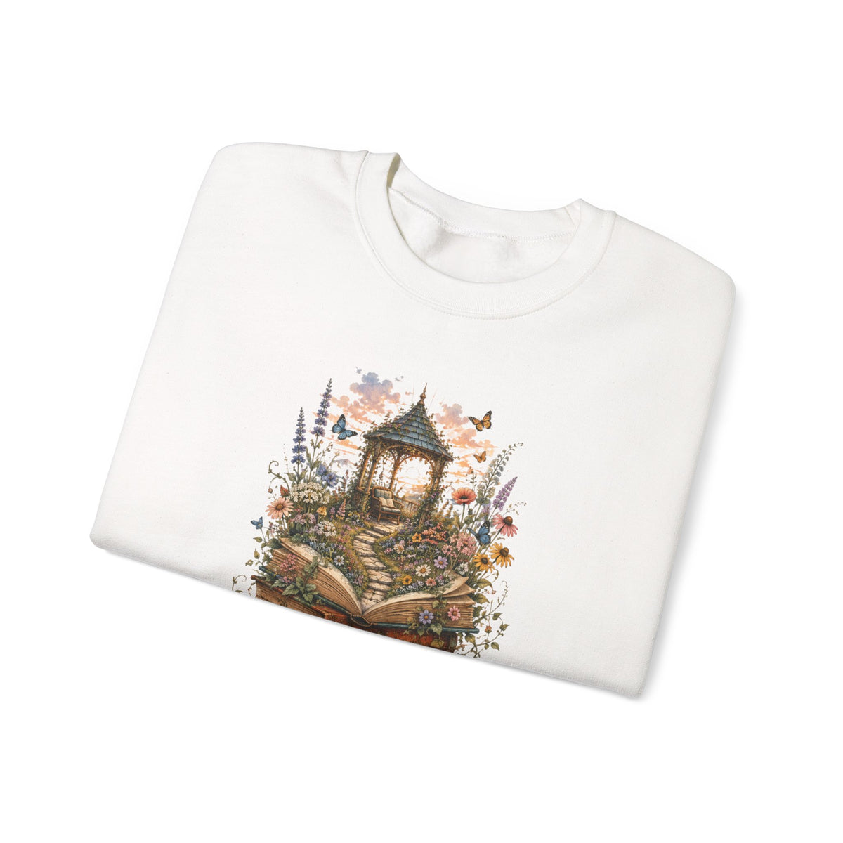 Book Lover Garden Sweatshirt – Cozy Cat, Books and Wildflowers Crewneck