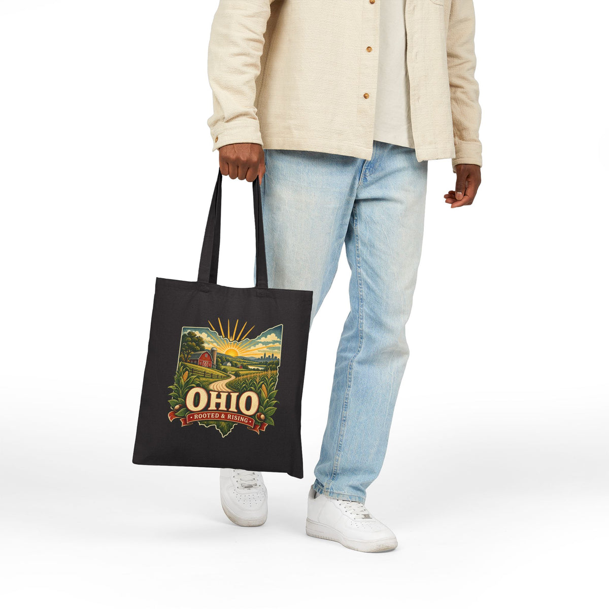 Ohio sunrise landscape Tote Bag | state map, vintage farm scene