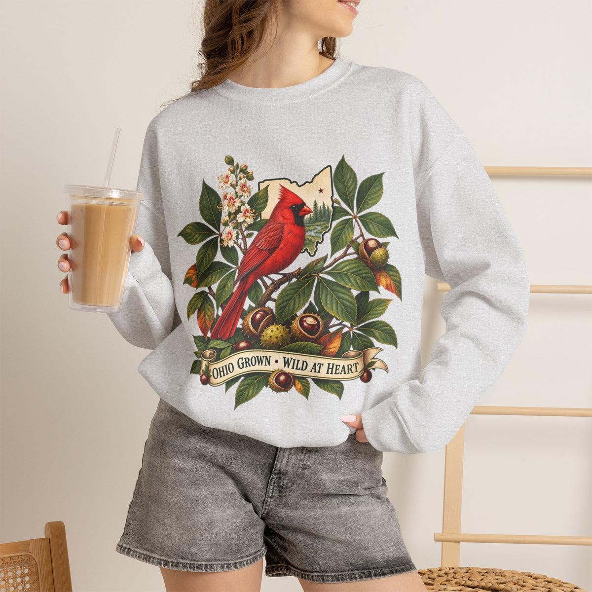 Cardinal Bird Illustration Sweatshirt | Home Grown Wild at Heart Ohio