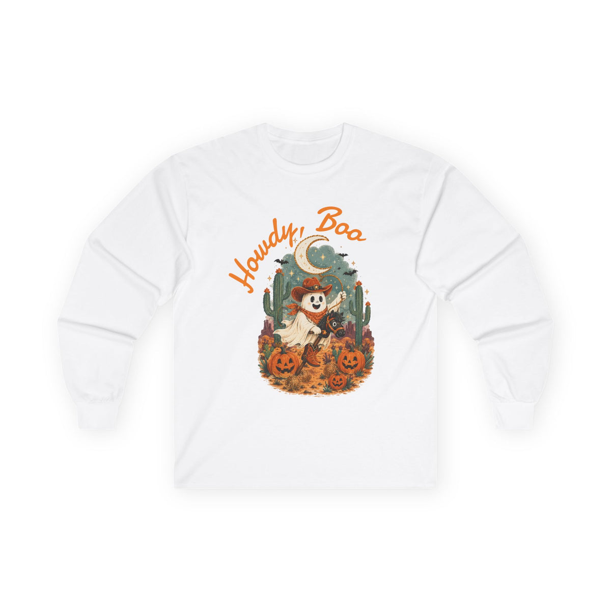 Howdy Boo ghost cowboy pumpkin Long Sleeve, Halloween western spooky tee