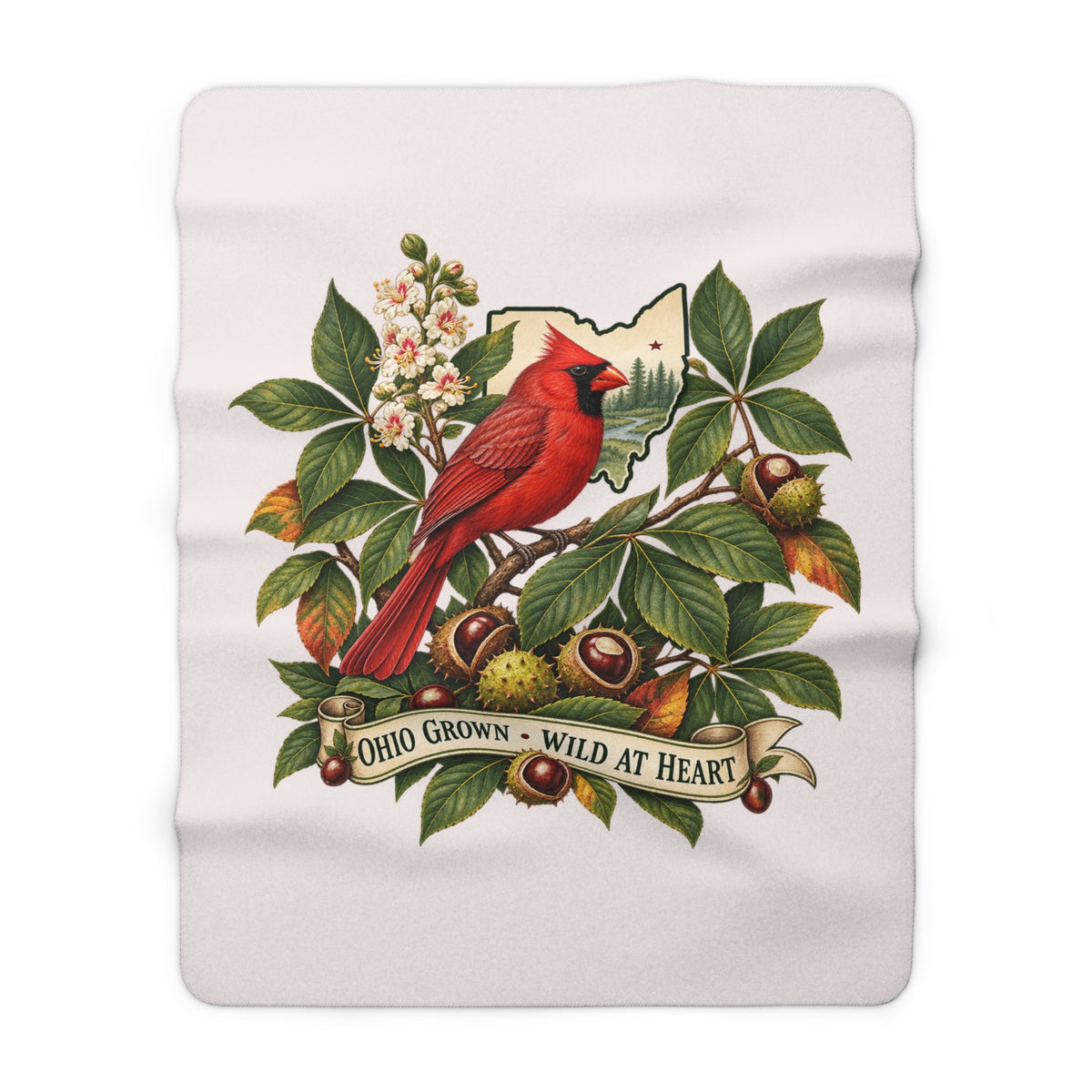 Ohio Cardinal Chestnuts state map Sherpa Fleece Blanket | Ohio Grown, Wild at Heart