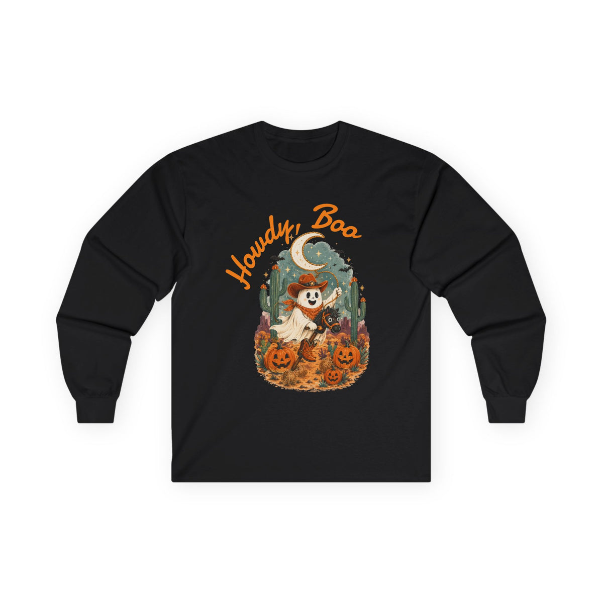 Howdy Boo ghost cowboy pumpkin Long Sleeve, Halloween western spooky tee