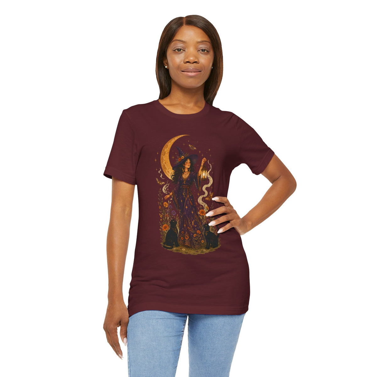 Witch with Lantern T-Shirt | Crescent Moon Halloween Tee