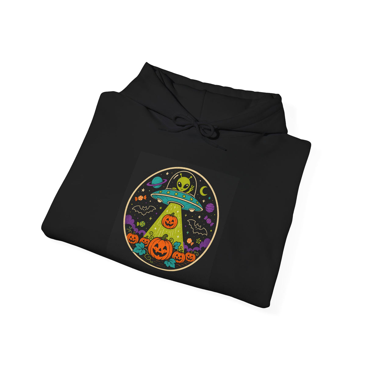 Alien Pumpkin Abduction Hoodie | Halloween UFO Skull Cosmic Design