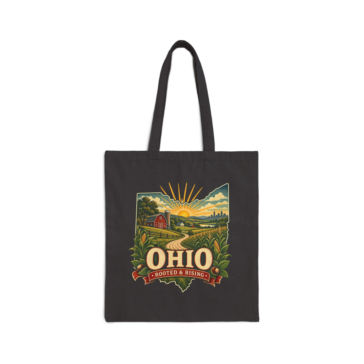 Ohio sunrise landscape Tote Bag | state map, vintage farm scene