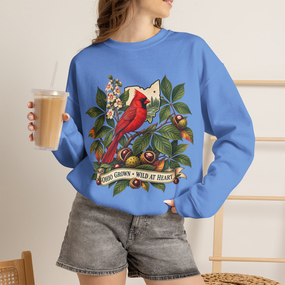 Cardinal Bird Illustration Sweatshirt | Home Grown Wild at Heart Ohio