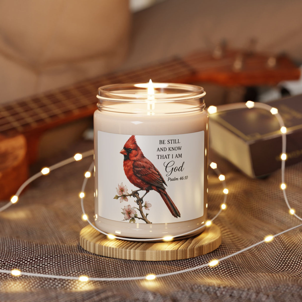 Cardinal with Psalm 46:10 Quote Candle | 9oz Soy Candle