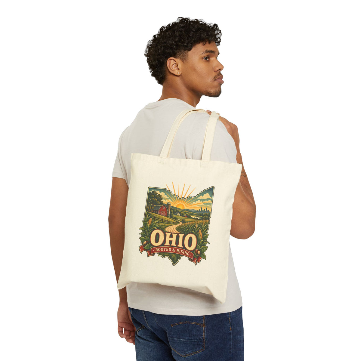 Ohio sunrise landscape Tote Bag | state map, vintage farm scene