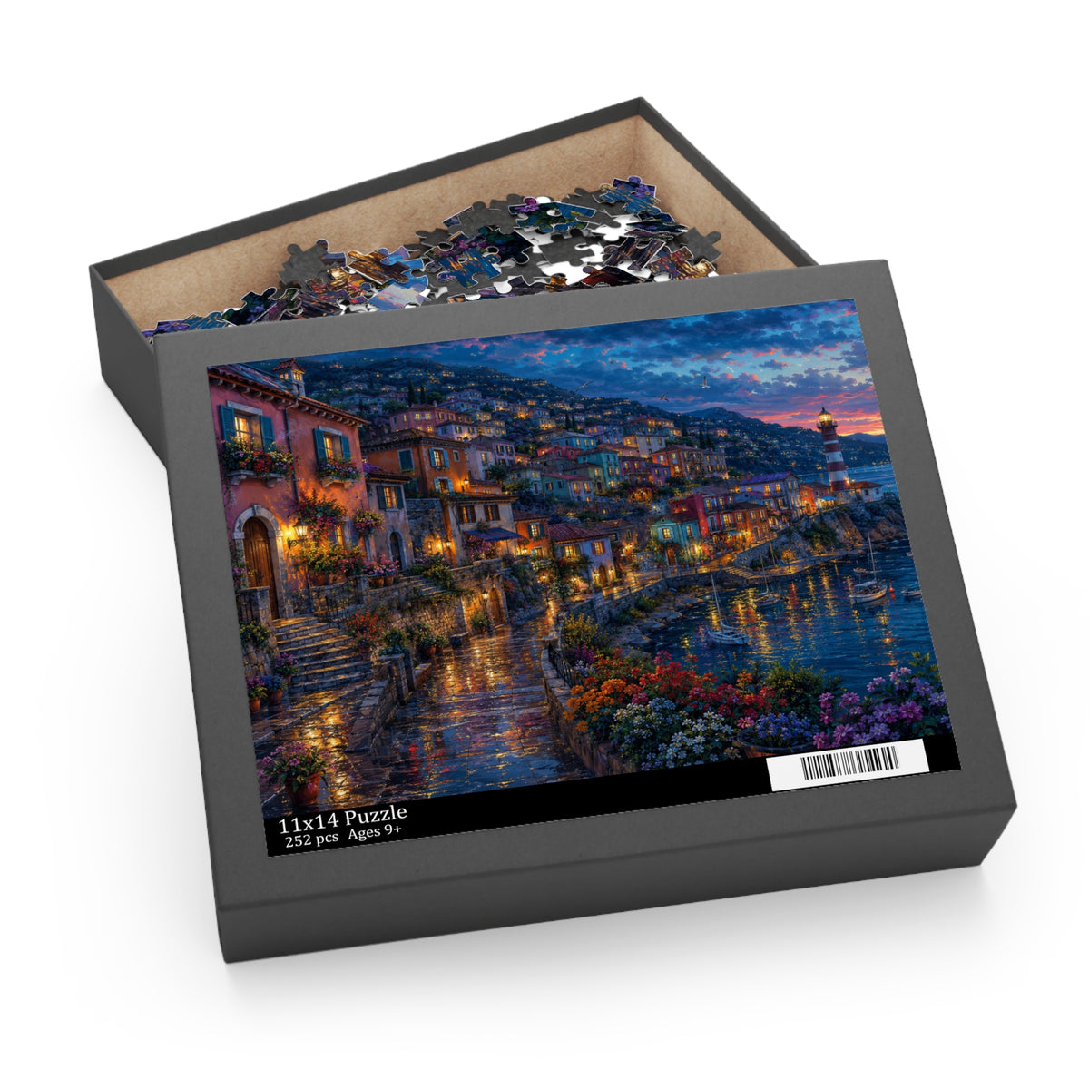 Coastal Village Twilight Scene Puzzle