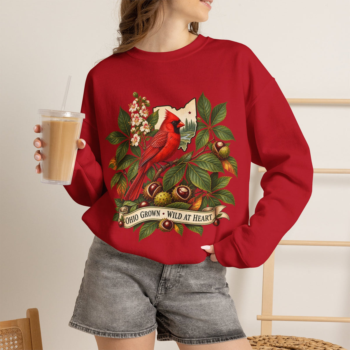 Cardinal Bird Illustration Sweatshirt | Home Grown Wild at Heart Ohio