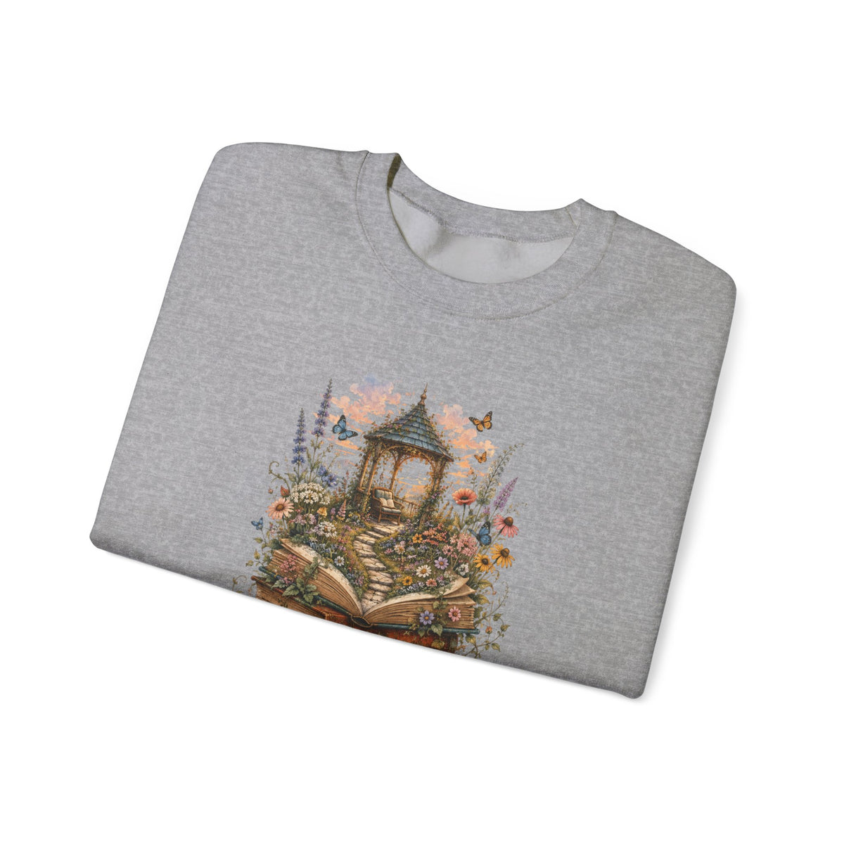 Book Lover Garden Sweatshirt – Cozy Cat, Books and Wildflowers Crewneck