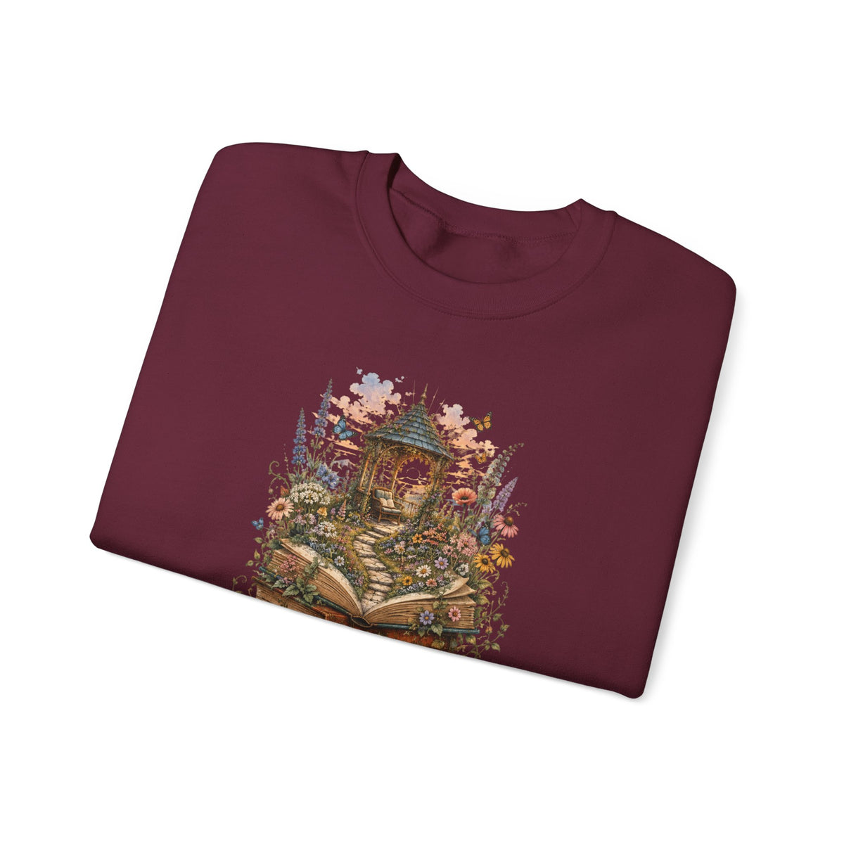 Book Lover Garden Sweatshirt – Cozy Cat, Books and Wildflowers Crewneck