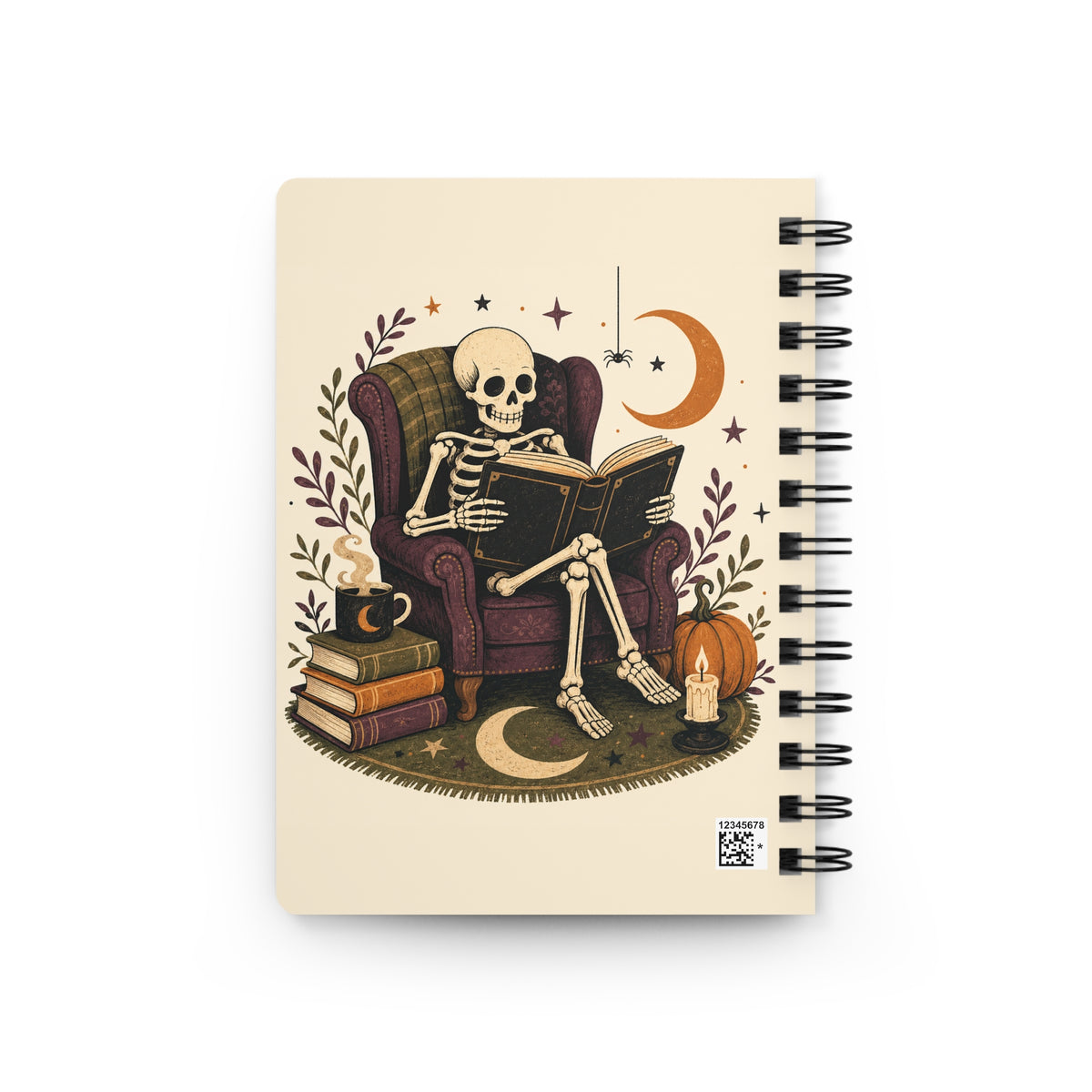 Reading Skeleton Spiral Bound Journal | Halloween Cozy Gothic Notebook