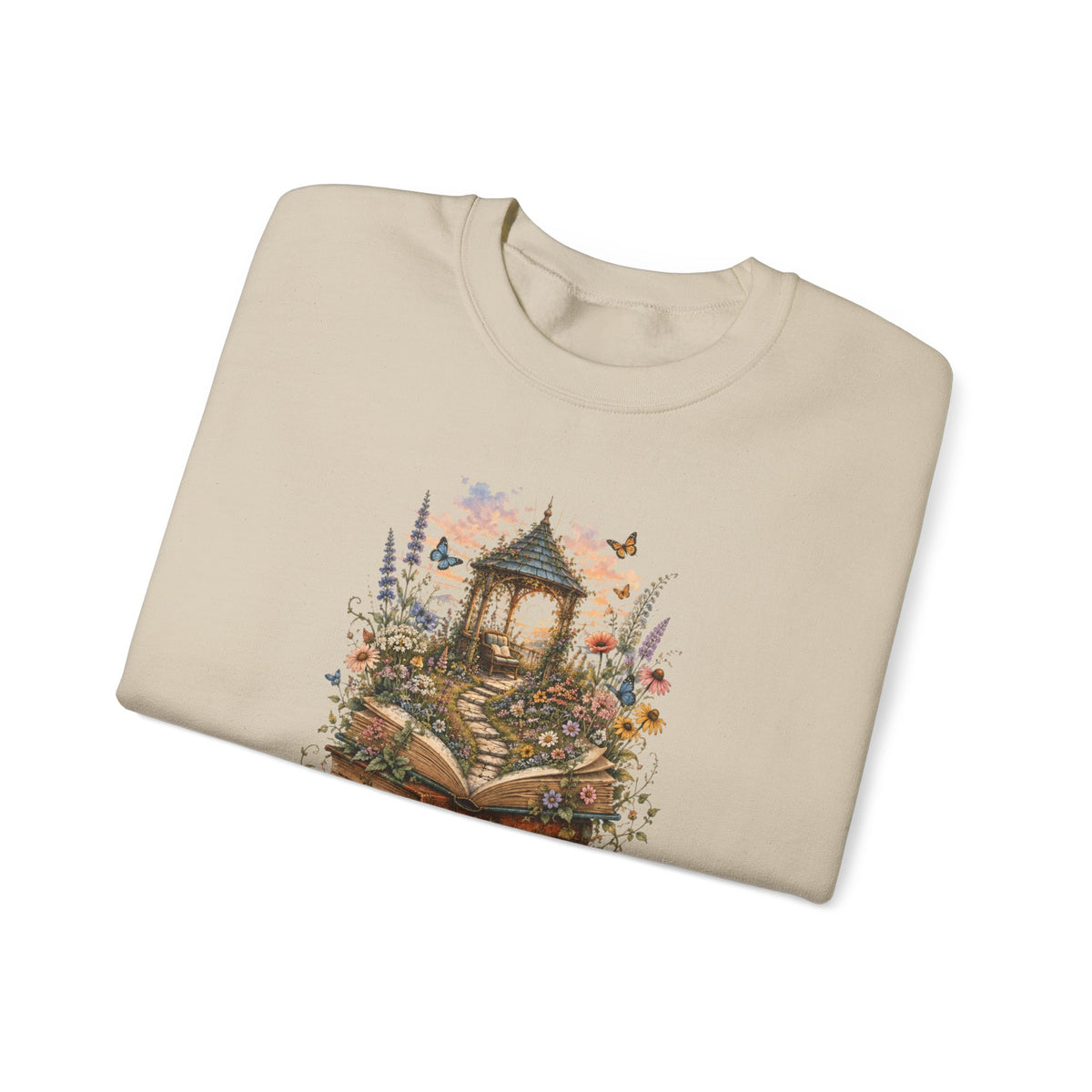 Book Lover Garden Sweatshirt – Cozy Cat, Books and Wildflowers Crewneck