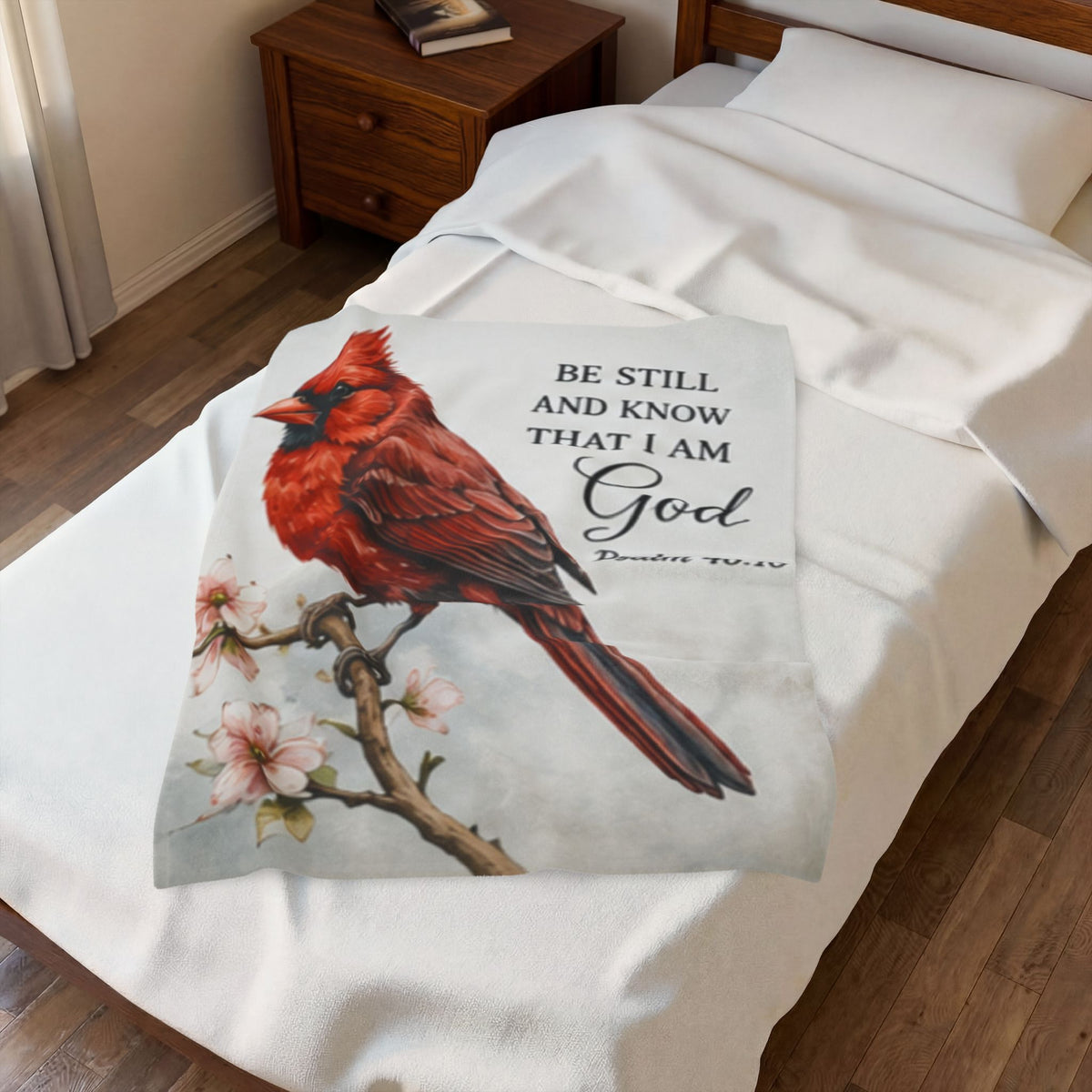 Cardinal Bird Psalm 46:10 Velveteen Plush Blanket | Scripture Throw