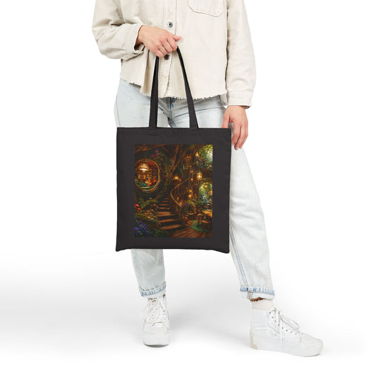 Cozy Fantasy Cottage Illustration Tote | Magical Woodland Cabin Art