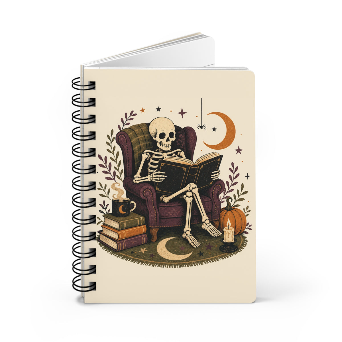 Reading Skeleton Spiral Bound Journal | Halloween Cozy Gothic Notebook