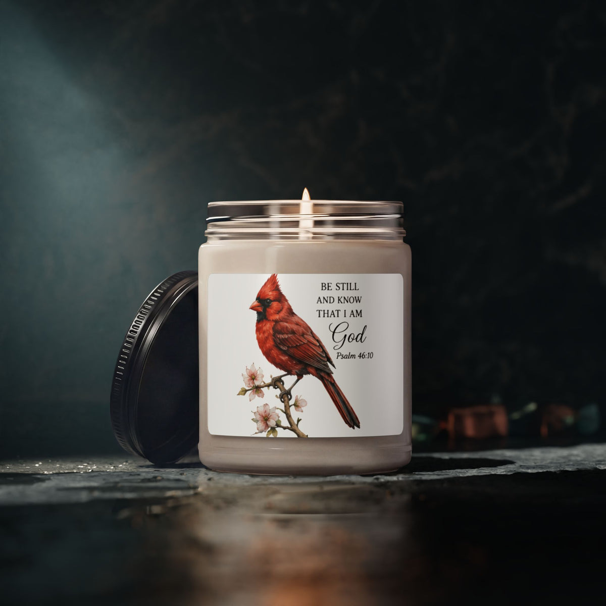 Cardinal with Psalm 46:10 Quote Candle | 9oz Soy Candle