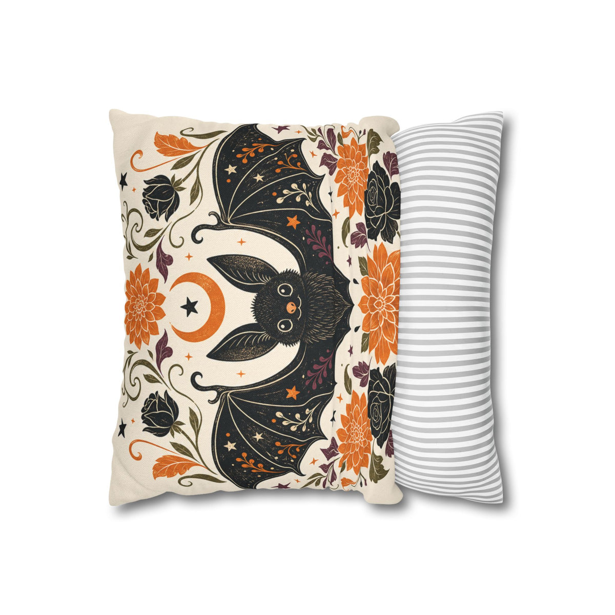 Halloween Bat Decorative Pillow Cover — Floral Moon Square Throw Pillowcase